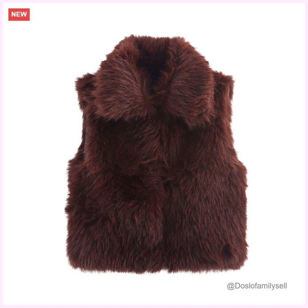 Faux Fur Vest Cropped Sleeveless Button Down Lapel Collar Winter Waistcoat